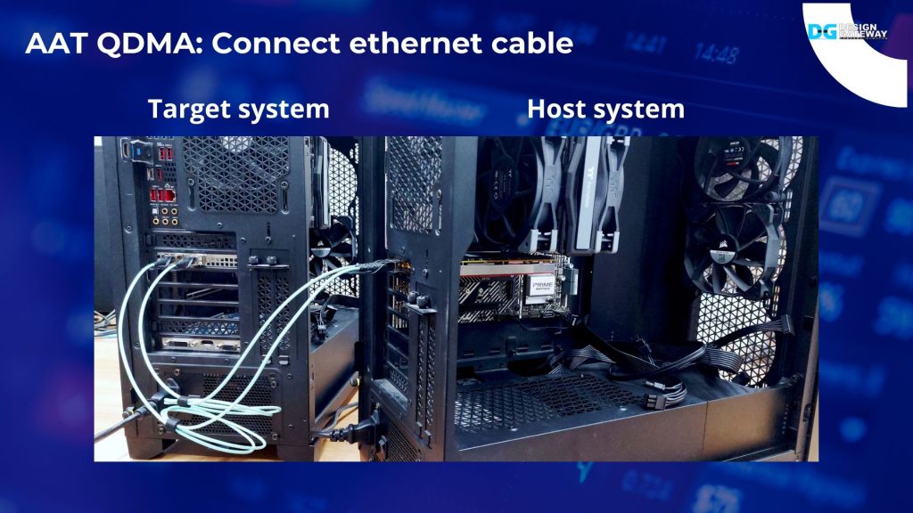 To run the AAT QDMA demo, First, connect the Ethernet cable between the X3 card and the target system.