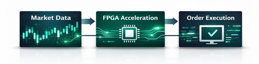 FinoLogic AAT-ITCH/OUCH platform showing FPGA-based finance logic acceleration, enabling deterministic market data ingestion and ultra-low-latency order execution in modern trading infrastructure.
