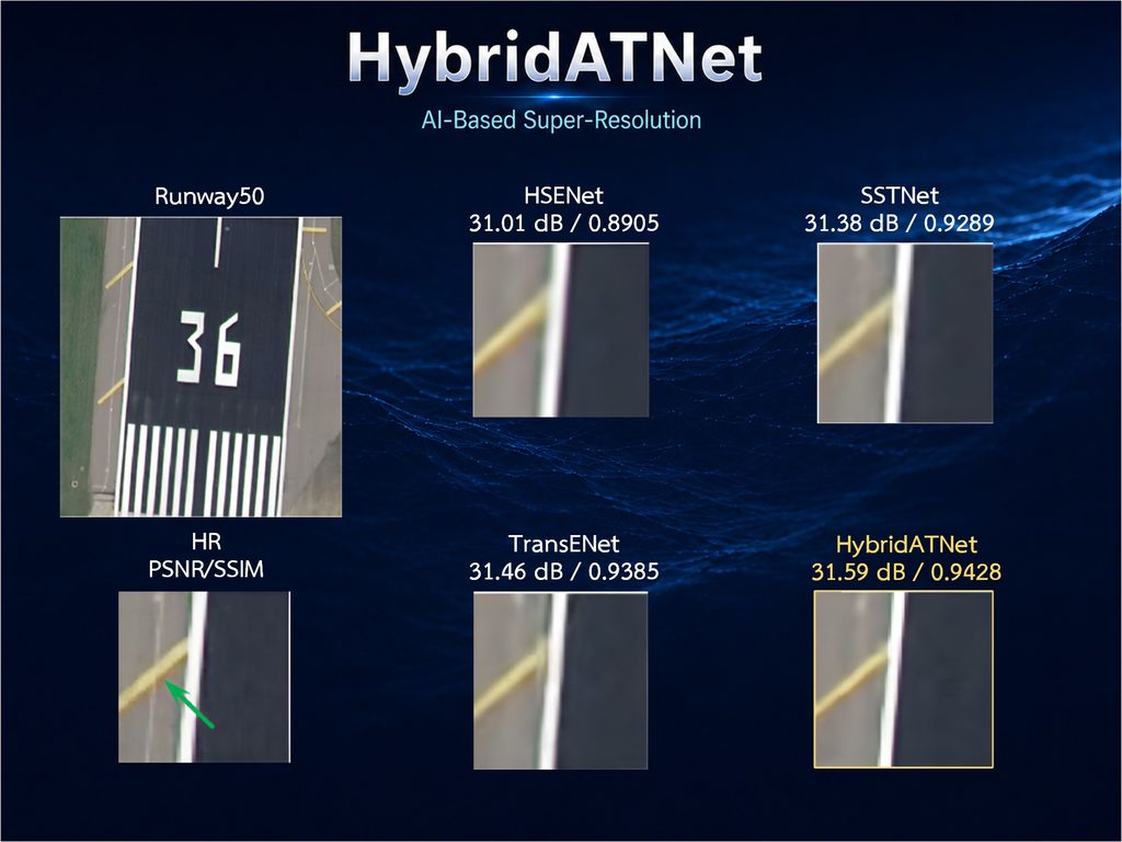 Runway image comparison using the UCMerced dataset, highlighting edge preservation.